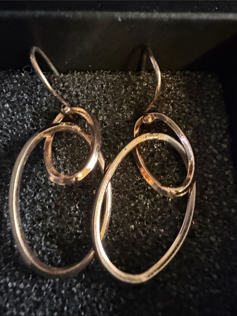 Rose Gold Tone Double Oval Dangle Drop Earrings 2” Modern Minimalist